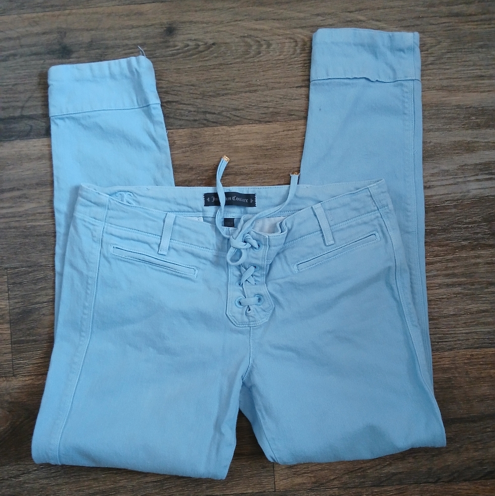 Juicy Couture Mid Rise Lace-Up Skinny Jeans. 